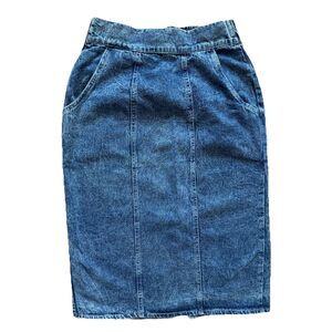 Vintage Pado California Denim Skirt Womens S Blue Acid Wash Midi Pencil USA